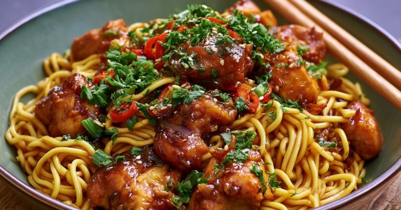 Sticky Garlic Chicken Noodles